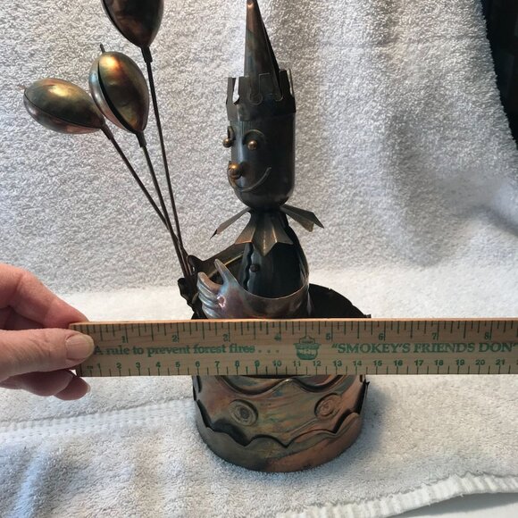Vintage Copper Clown Decor With Balloons - Handmade Metal Art Sculpture - Quirky - Picture 11 of 14